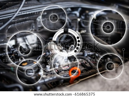 Digital composite of Car engine with white interface