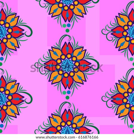 Endless red and orange flower abstract pattern. Background texture.  Vector illustration.