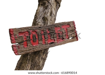 guide post toilet wooden plate isolated on white background