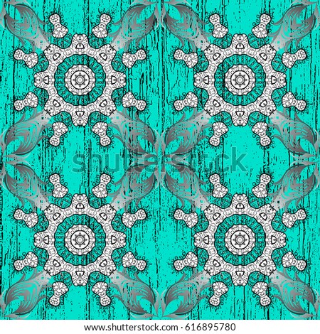 Seamless pattern. White floral ornament brocade textile and glass pattern. White with floral pattern. Blue background with white elements.