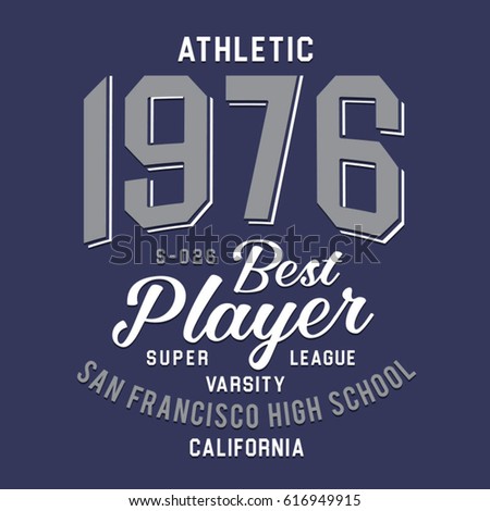 Athletic sport California typography, tee shirt graphics, vectors