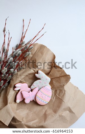 gingerbread cookies for Easter on brown paper background
