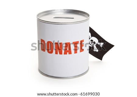 Donation Box and Pirate Flag, concept of financial Crime