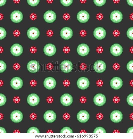 Green and red plant pattern with water lily