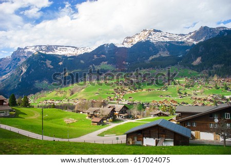 Swiss beauty. Grindelwald beautiful view from the train ride, Switzerland