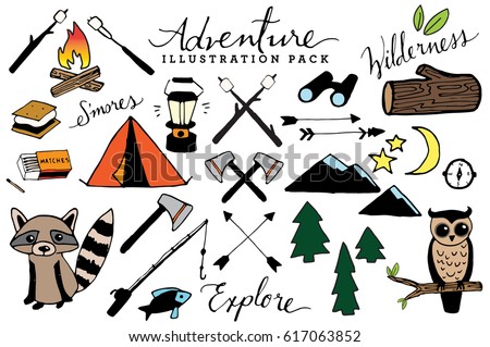 Hand Drawn Rustic Adventure and Camping Clip Art 