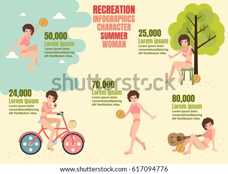 info graphics. Weekend. summer. character. Style flat, vector, illustration, cartoons woman.