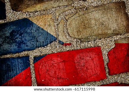 National flag of the Czech Republic (Czech Republic), grunge drawing on the texture of broken bricks and rubble, photo shop
