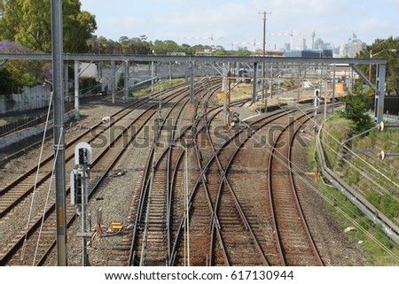 The railway junction photo taken in the Sydney Australia. This photo was taken in the summer, and taken from the bridge near the railway.