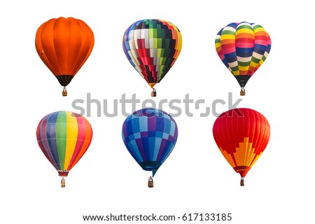 colorful hot air balloons isolated on white background Royalty-Free Stock Photo #617133185