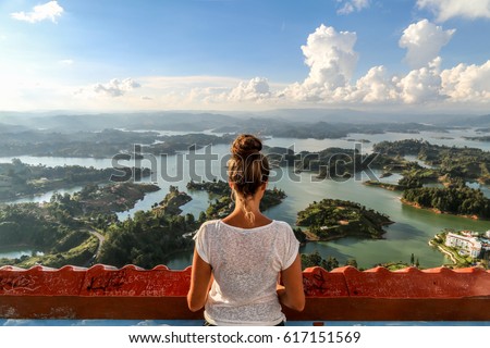 Observing the view over Guatape. Colombia Royalty-Free Stock Photo #617151569