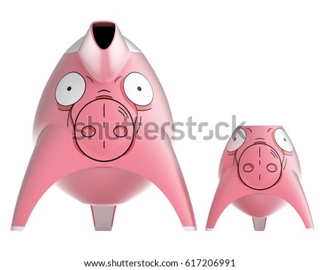 Tea and coffee children's service designed in the form of cartoon characters stylized for different animals. Design concept art object. 3D illustration.
