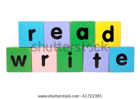 toy letters that spell read and write against a white background with clipping path