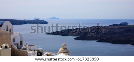 Santorini island, Greece - Fira caldera over Aegean sea