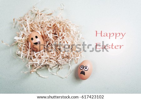 Funny Easter eggs with drawn faces depicting various emotions. Happy Easter