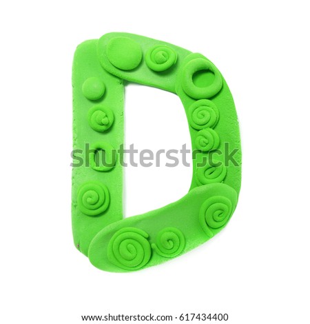 Plasticine letter D . Color plasticine alphabet, isolated.