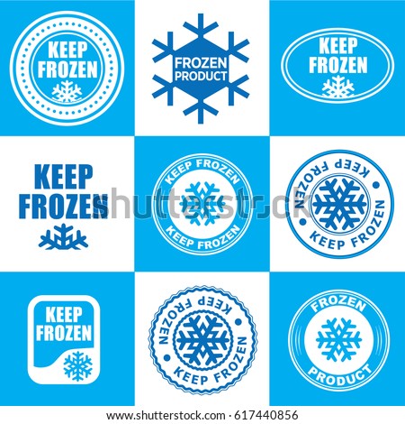Set of blue keep frozen product badges, stickers with snowflake vector.
