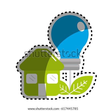 sticker green house with save bulb plant with leaves