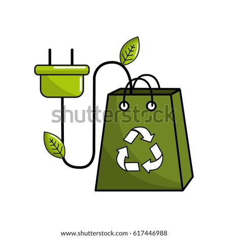 green bag with recycle sign and power cable