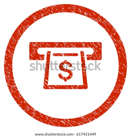 Cashout Slot grainy textured icon inside circle for overlay watermark stamps. Flat symbol with unclean texture. Circled vector red rubber seal stamp with grunge design.