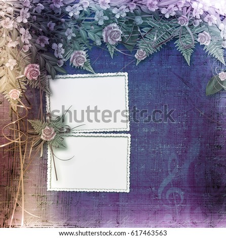 Writing abstract background with frame and floral beautiful bouquet