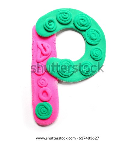 Plasticine letter P. Color plasticine alphabet, isolated.