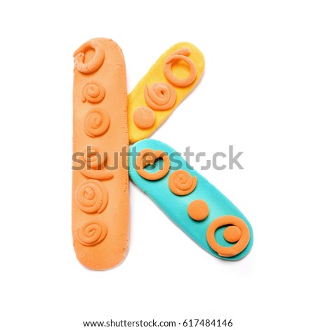 Plasticine letter K. Color plasticine alphabet, isolated.