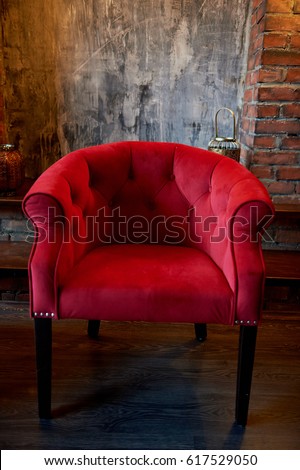 the red velvet armchairs. Retro furniture. Beautiful and elegant