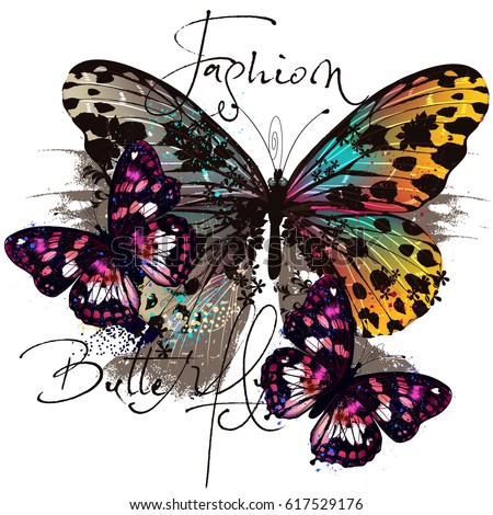 Fashion illustration with butterflies in colorful style