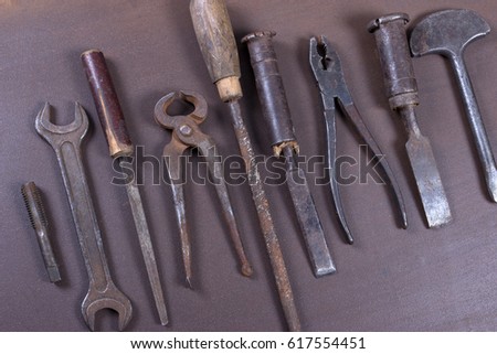 Work tools,wrenchs on metal background