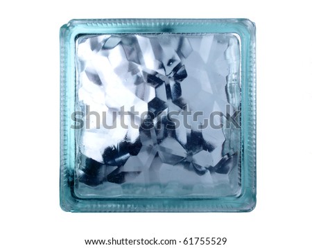 Color photo of a glass block for the construction on a white background
