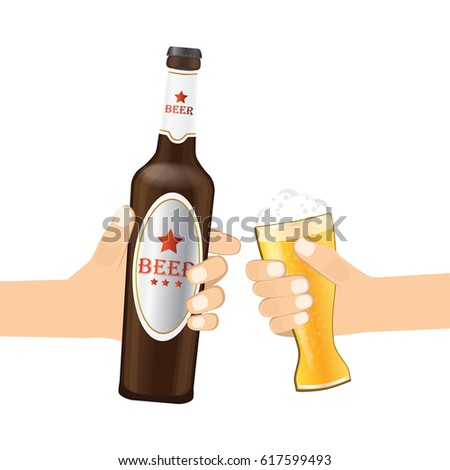 cheers beer glasses, beer bottle vector illustration