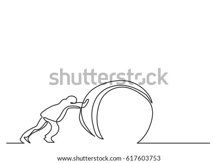 continuous line drawing of man pushing weight Royalty-Free Stock Photo #617603753