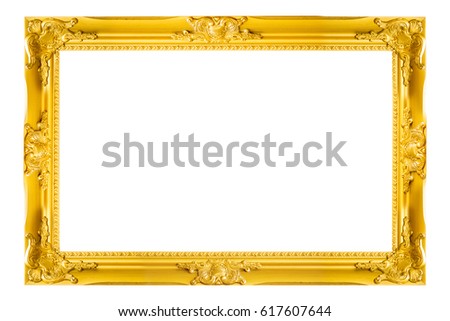 Gold vintage picture and photo frame isolated on white background.