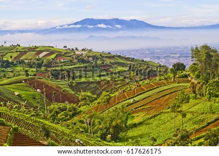 beautiful Indonesian landscape, west java, Bandung view Royalty-Free Stock Photo #617626175