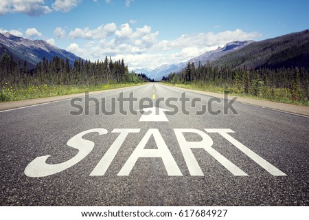 Start line on the highway concept for business planning, strategy and challenge or career path, opportunity and change Royalty-Free Stock Photo #617684927