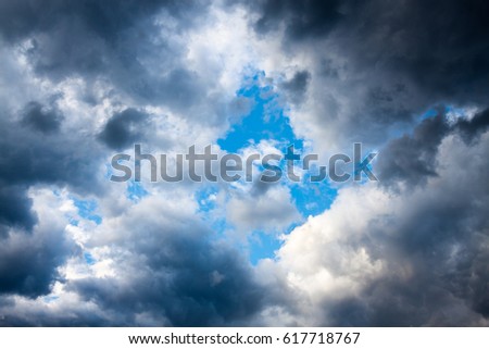 abstract background from fluffy dark storm clouds in the sky. thunderstorm cloudscape, rain weather 