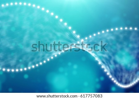 A bright particulate 3D rendered DNA  on a blue bokeh background. Royalty-Free Stock Photo #617757083