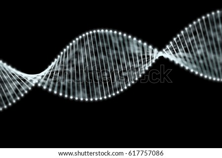 A bright particulate DNA isolated on a black background. Royalty-Free Stock Photo #617757086