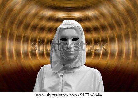 hypnotic magic ritual, priestess and sorcerer with magical and occult white mask