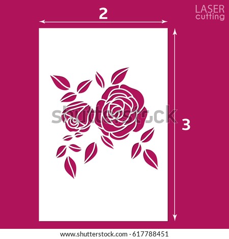 Die cut ornamental panel with pattern of roses. May be use for laser cutting. Lazer cut card. Silhouette pattern. Cutout paperwork. Cabinet fretwork panel. Lasercut metal panel. Wood carving.