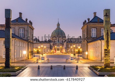 Amalienborg, royal danidh family resident, with town square in Copenhagen denmark