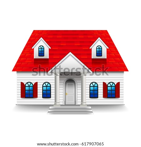 House with high roof isolated photo-realistic vector illustration