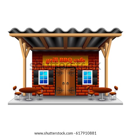 Barbeque grill cafe isolated on white photo-realistic vector illustration