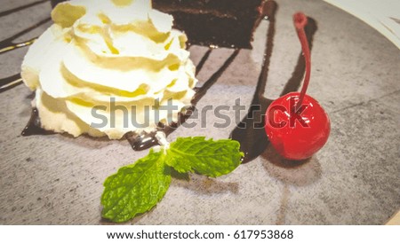 Soft Chocolate cake whipped cream and cherry Japanese style picture
