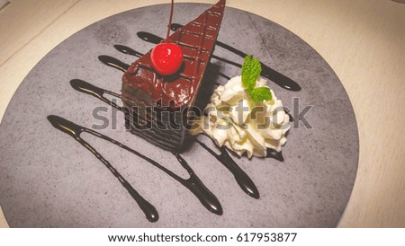 Soft Chocolate cake whipped cream and cherry Japanese style picture
