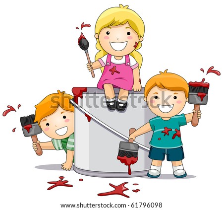 Illustration Featuring Kids Playing with Paint - Vector