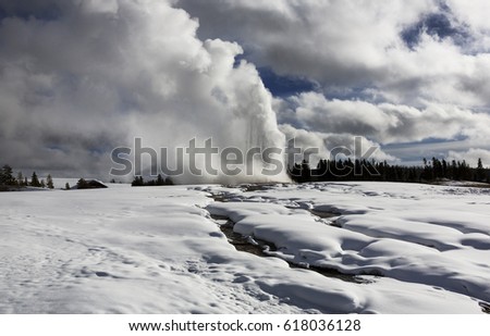 Old Faithful, Winter, Yellowstone National Park, Wyoming Royalty-Free Stock Photo #618036128