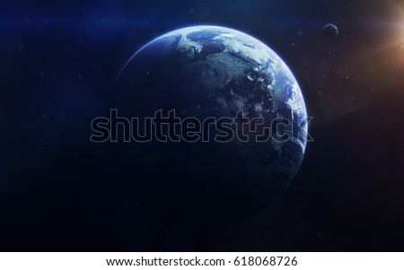 Little blue planet Earth in deep space. Elements of this image furnished by NASA Royalty-Free Stock Photo #618068726