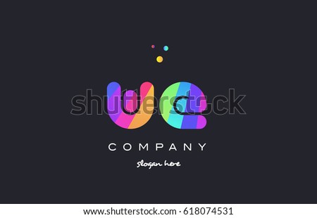 we w e  creative rainbow green orange blue purple magenta pink artistic alphabet company letter logo design vector icon template